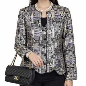 Vintage Patra Womens Metallic Long Sleeve Blouse Sz 12 Geometric Tribal EUC